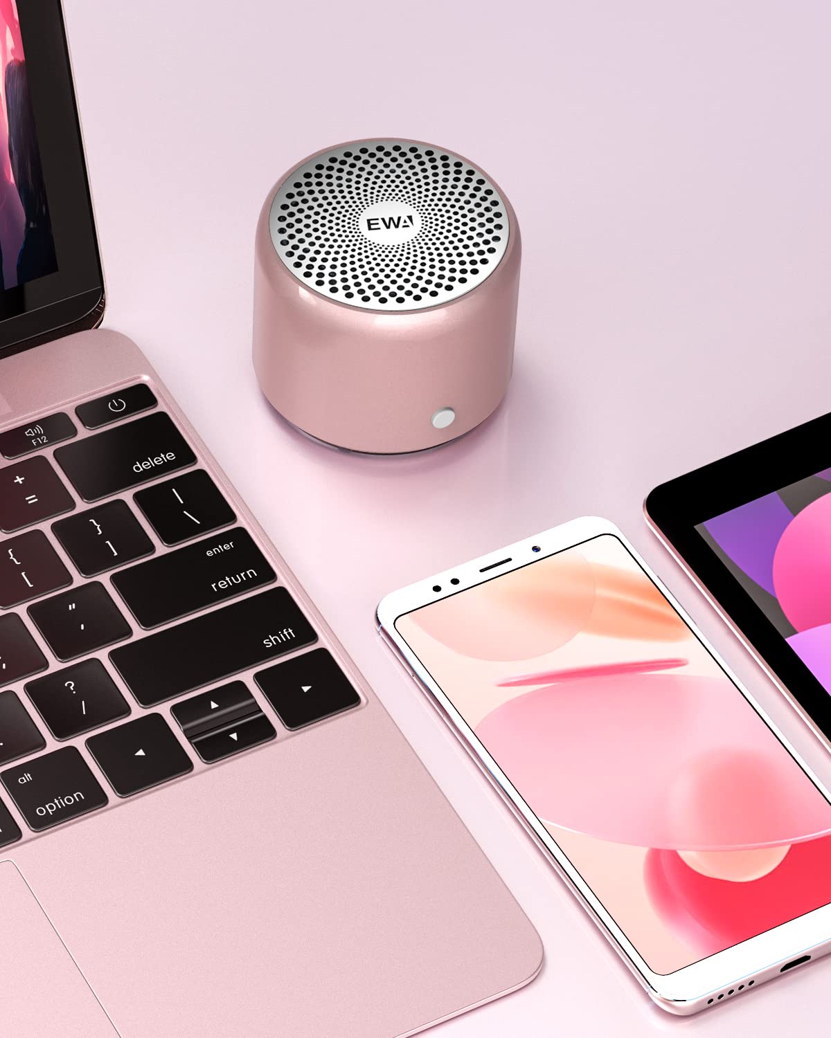 EWA Mini altavoz Bluetooth portátil A106, graves mejorados y sonido de alta definición, diseño portátil, para iPhone, iPad, Nexus, portátiles y más (Rosegold)