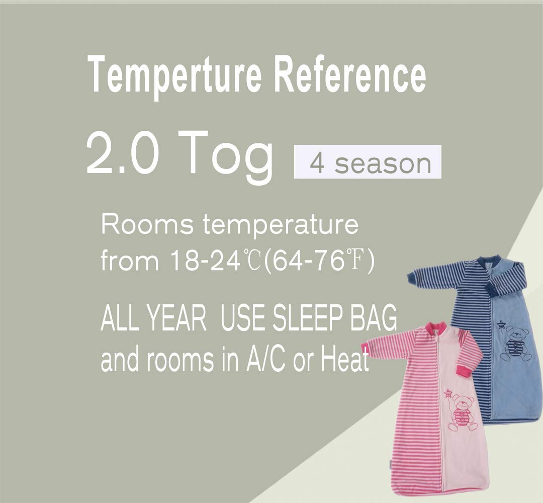 Saco de dormir de manga larga para niños pequeños (2-5 t), terciopelo de algodón cálido, Tog 2.0, saco de dormir para bebé con brazos, manta para dormir, grande y larga, 4 estaciones, suave