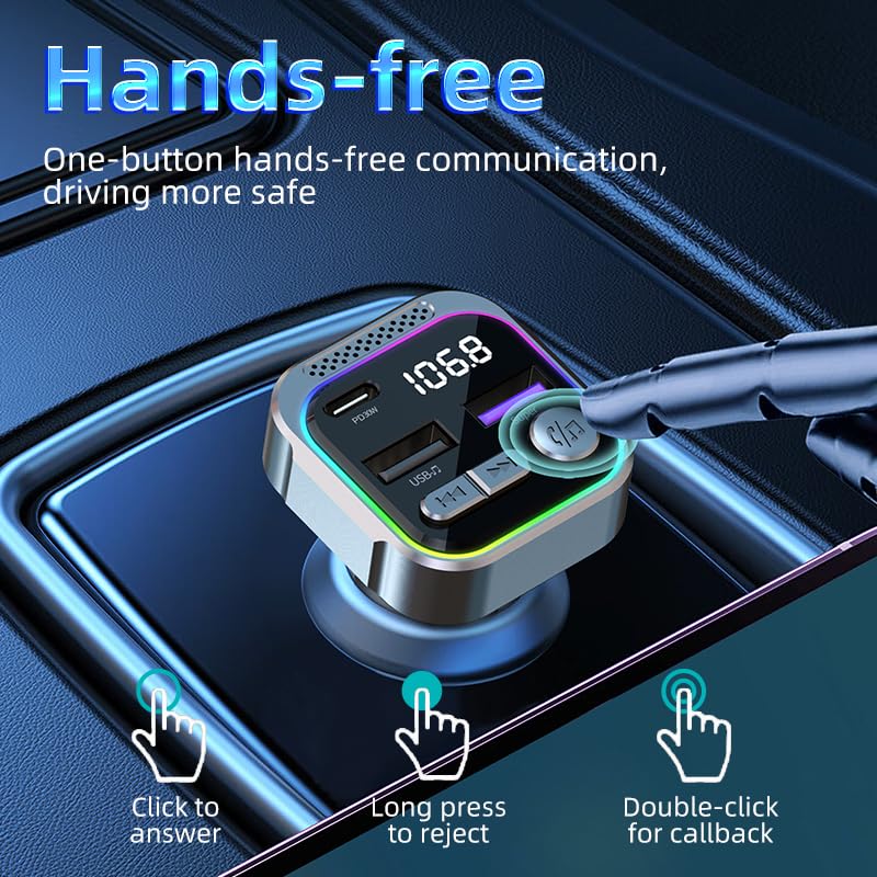 Transmisor FM Inalámbrico Tron Negro Carga Rápida Bluetooth Doble USB-C y USB-A para Coche