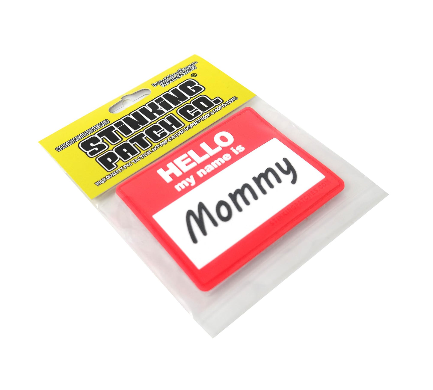 Hello My Name is Mommy Parche de PVC con gancho y bucle | Divertido parche táctico para bolsas de pañales y equipo de papá