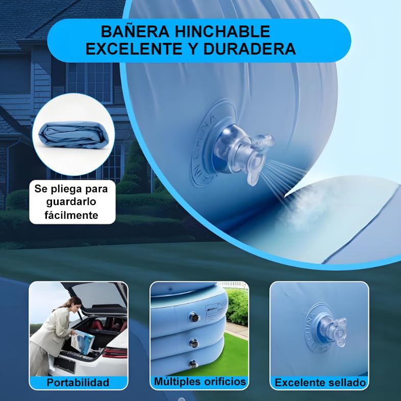 Bañera Inflable Rawtank Azul con Bomba de Aire y Cubierta para Adultos