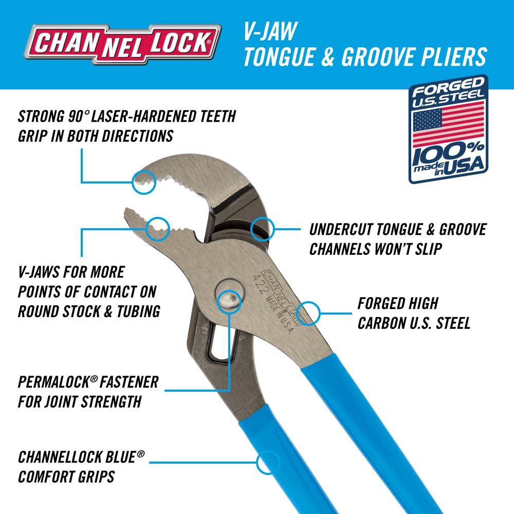 Channellock 422 Pinza de Extensión Mordaza En "V" de 9 1/2"