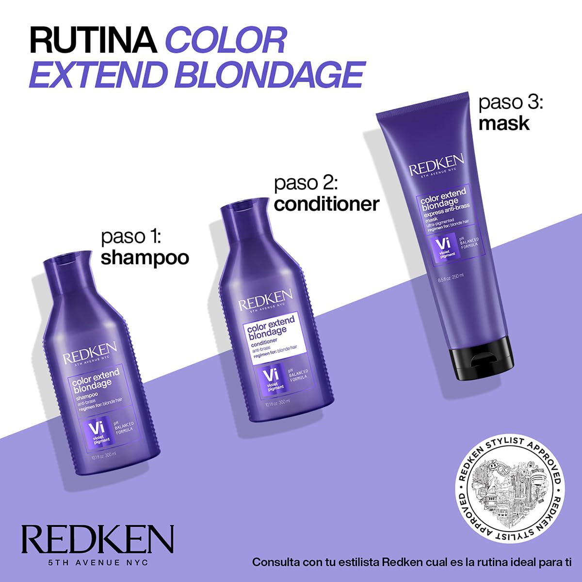 REDKEN - Shampoo Color Extend Blondage 300ml |Shampoo morado para cabello rubio | Neutraliza los tonos amarillos no deseados, para obtener un rubio más frío y vibrante | Sistema Blondage con Pigmentos violetas con ácido cítrico | 300ml