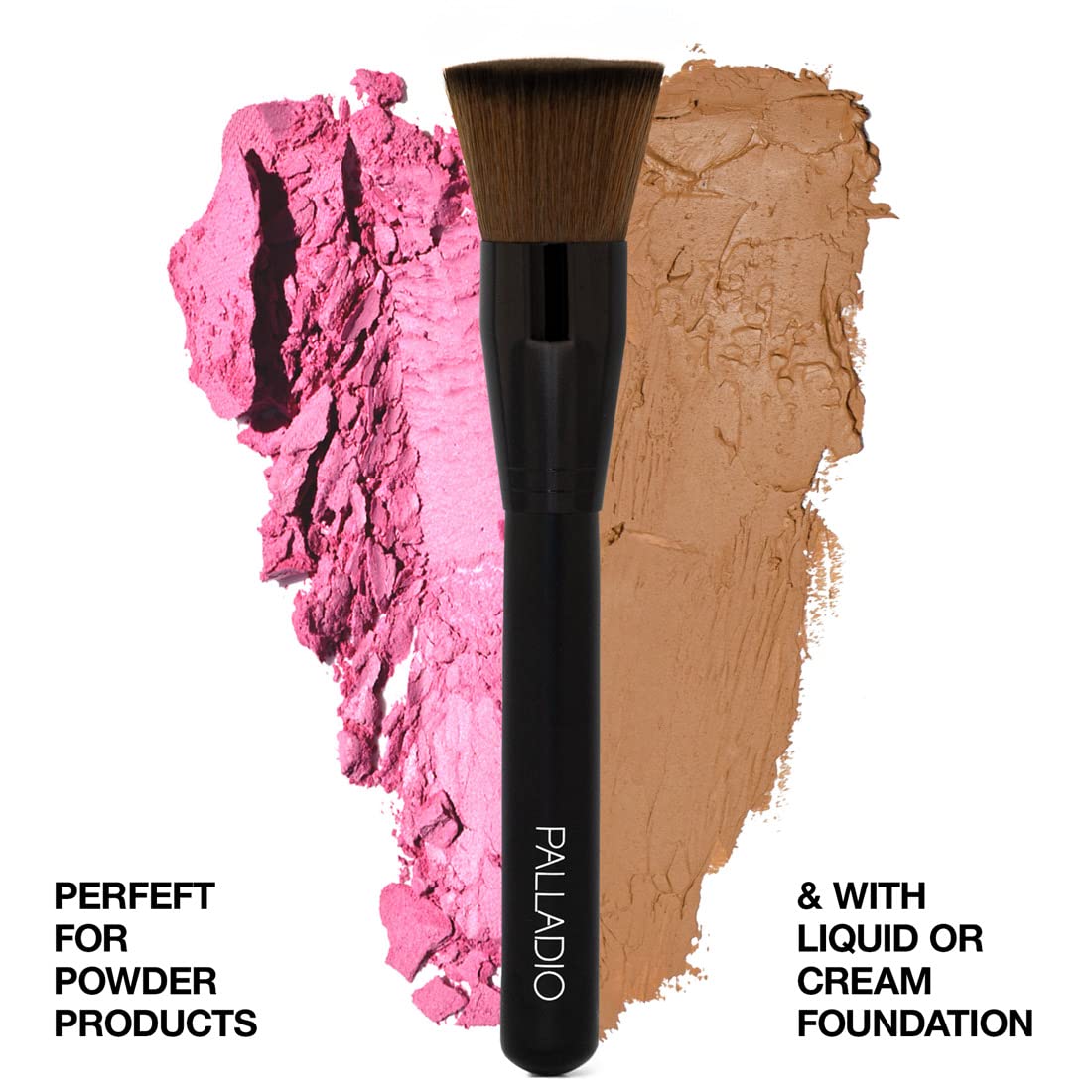 Palladio AB470 Brocha Kabuki Plana, de Maquillaje Profesional para Base, Rubor de Rostro, Polvo, Crema, Contorno e Iluminación, Cerdas Sintéticas Ofrecen Cobertura Graduable