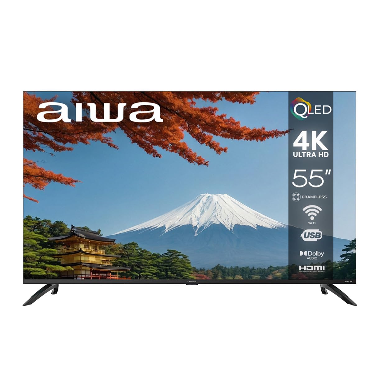 Aiwa Smart TV 55 Pulgadas QLED 4K UHD Roku TV AW55RKQ con HDR, Dolby Audio, WiFi, Bluetooth, 4 HDMI, Pantalla Ultra HD