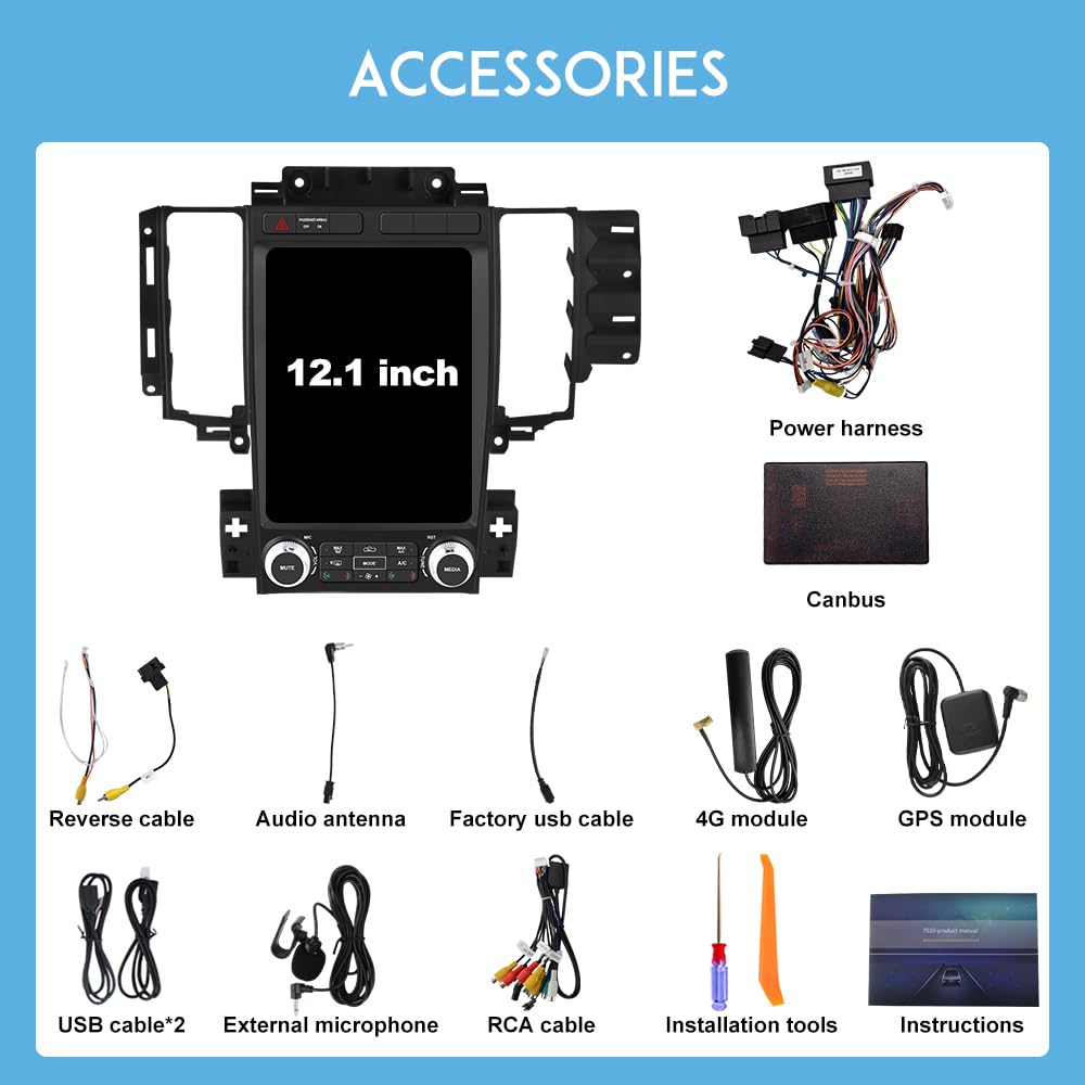 【4+64G】 Radio estéreo de coche para Ford Taurus 2012-2014, unidad principal de visualización táctil de 12.1 pulgadas Bulit en CarPlay Android Auto Bluetooth/GPS/WiFi/cámara de respaldo/SWC/FM