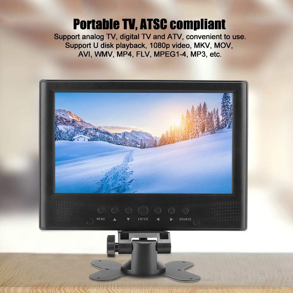 S erounder TV Digital portátil, 9 Pulgadas 16: 9 LED 1080P de Mano ATSC Reproductor de televisión de TV Digital para Coche con Cargador de Coche de 12 V y Soporte para Cocina de Dormitorio