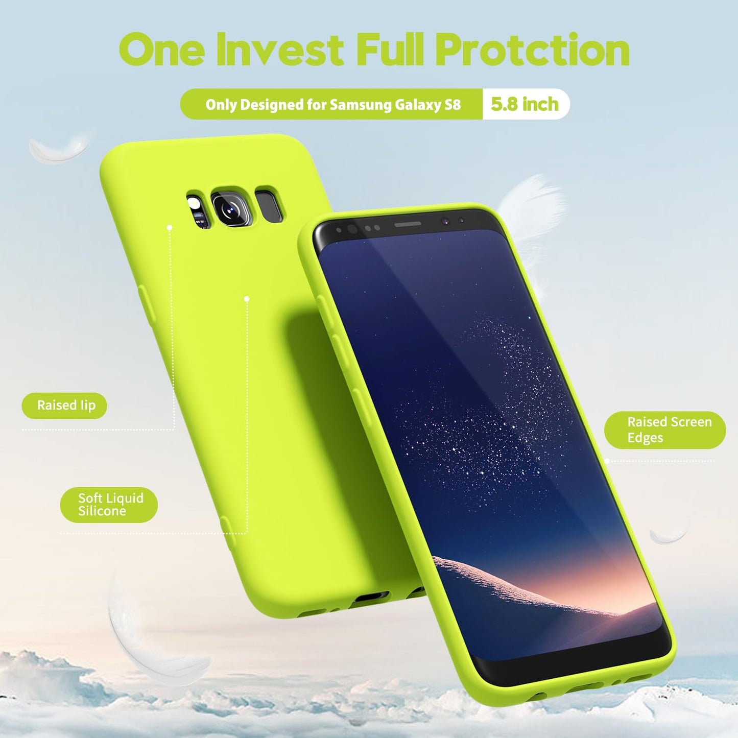 oakxco - Funda de silicona diseñada para Samsung Galaxy S8, color neón vibrante y brillante, funda de gel de goma suave para mujeres y niñas, linda, delgada y flexible de TPU de 5.8 pulgadas, amarillo neón