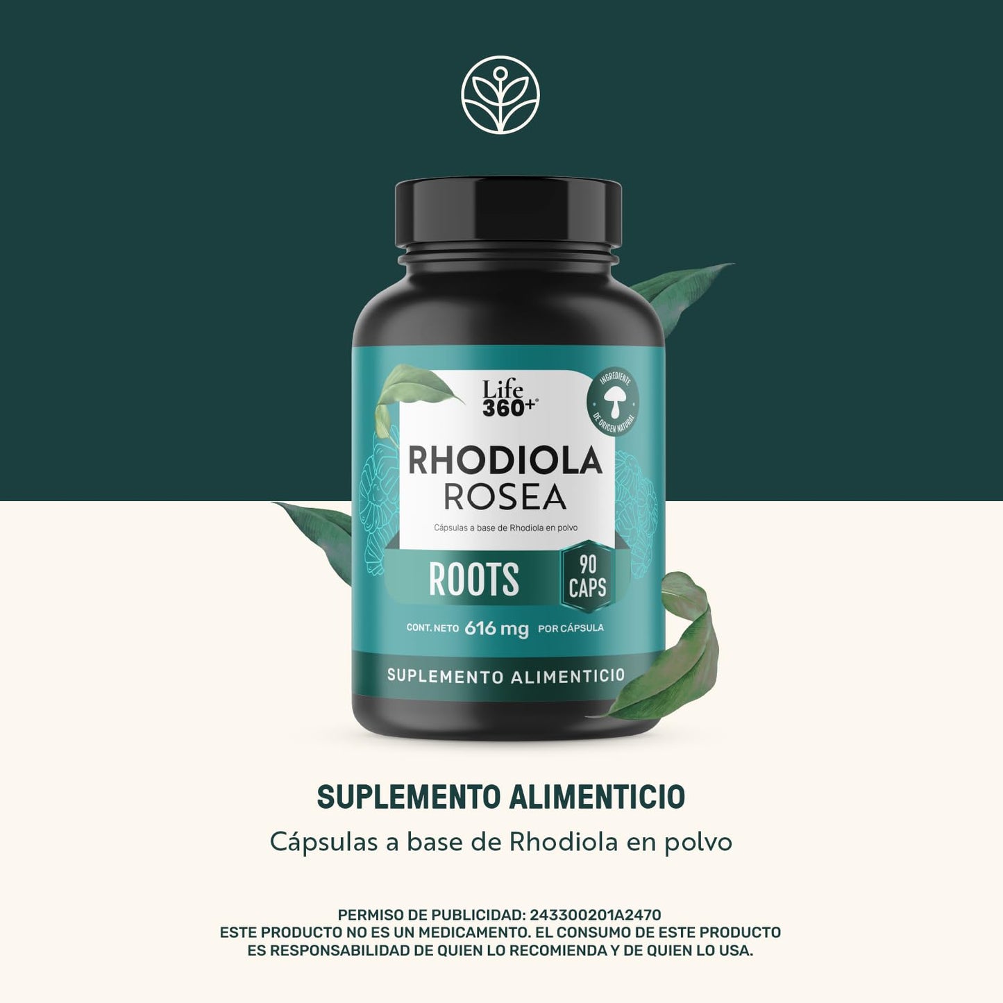 LIFE 360+ Rhodiola Rosea | 90 Cápsulas | 616 mg c/u | 45 Porciones | Suplemento Alimenticio a Base de Raíz Rhodiola Rosea en polvo | Tomar 2 cápsulas al día