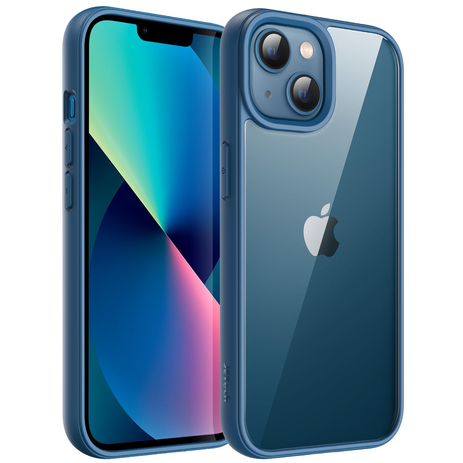 JETech Funda para iPhone 13 6.1 Pulgadas, Carcasa Antigolpes, Marco de TPU Mate Color Sólido, Anti-Arañazos Respaldo Transparente (Azul)