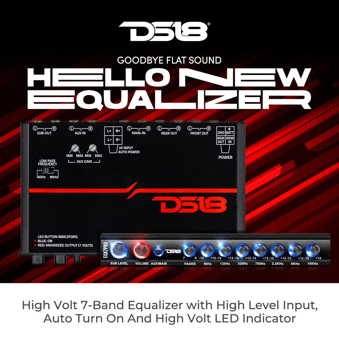 Ecualizador de Audio DS18 Negro con Salida de Subwoofer y Filtros Ajustables
