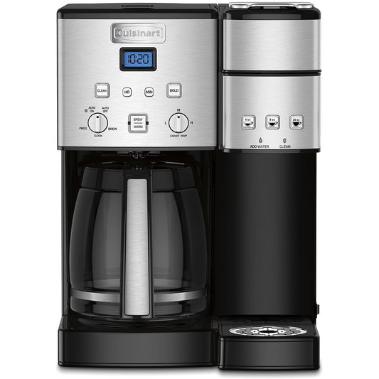 Cuisinart Una sola porción + cafetera de 12 tazas, ofrece 3 tamaños: 6 onzas, 8 onzas y 10 onzas, acero inoxidable, SS-15P1