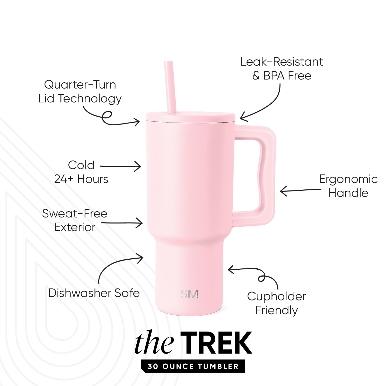 Vaso Térmico Simple Modern Blush con Asa y Pajita Aislado 890ml