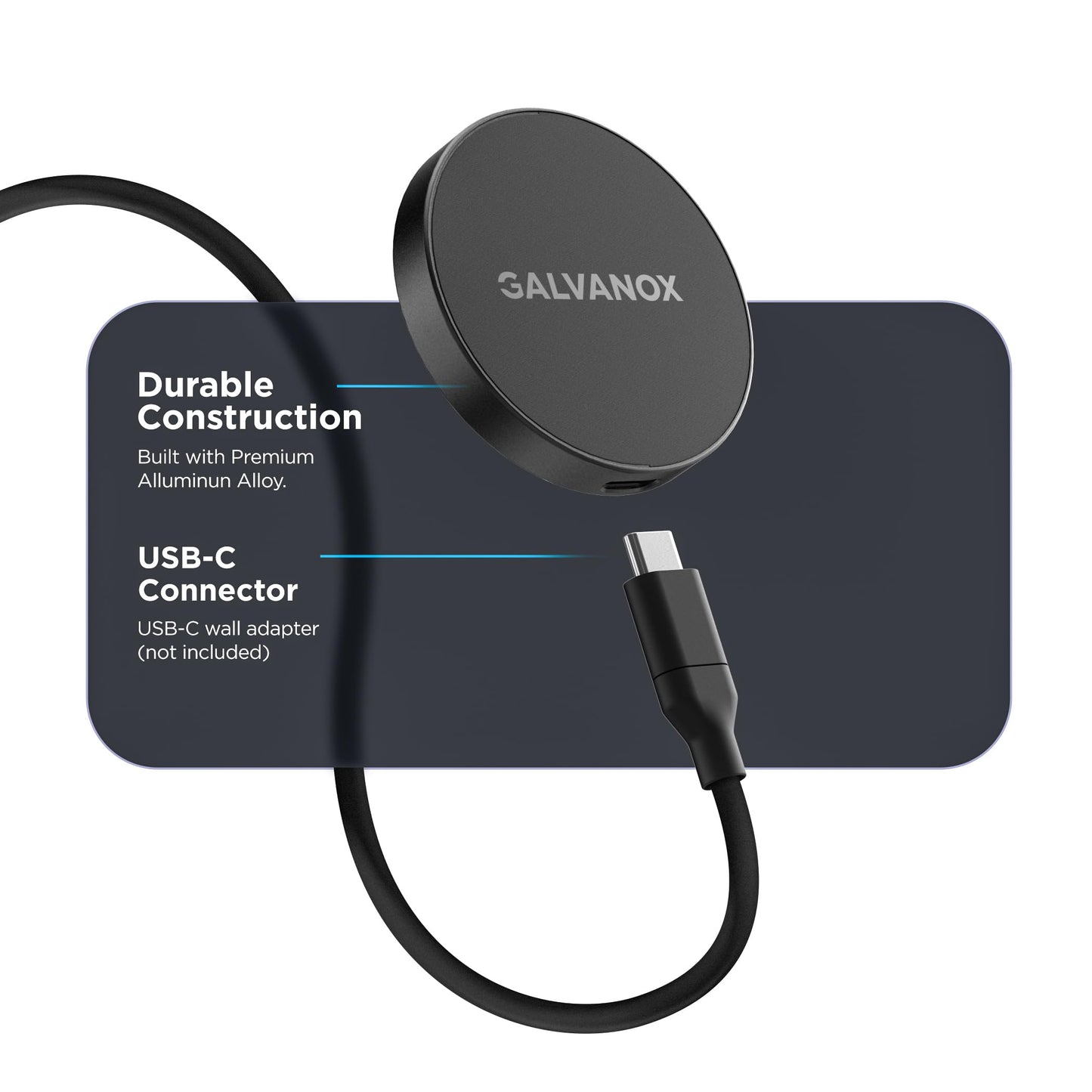 Galvanox Cargador inalámbrico largo, compatible con MagSafe (cable de 10 pies) magnético de 15 W, almohadilla de carga rápida para iPhone con cable flexible y extraíble (negro)
