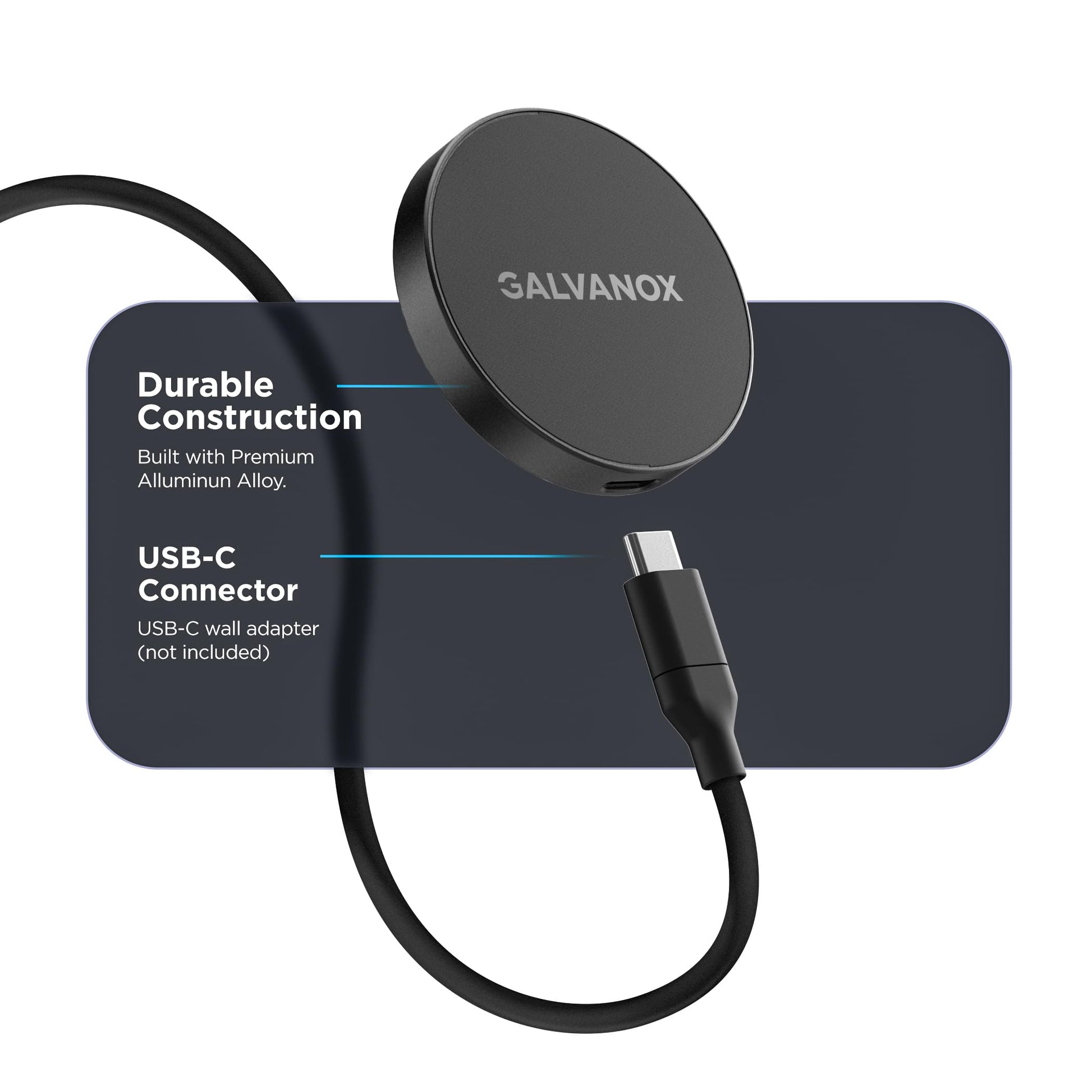 Galvanox Cargador inalámbrico largo, compatible con MagSafe (cable de 10 pies) magnético de 15 W, almohadilla de carga rápida para iPhone con cable flexible y extraíble (negro)