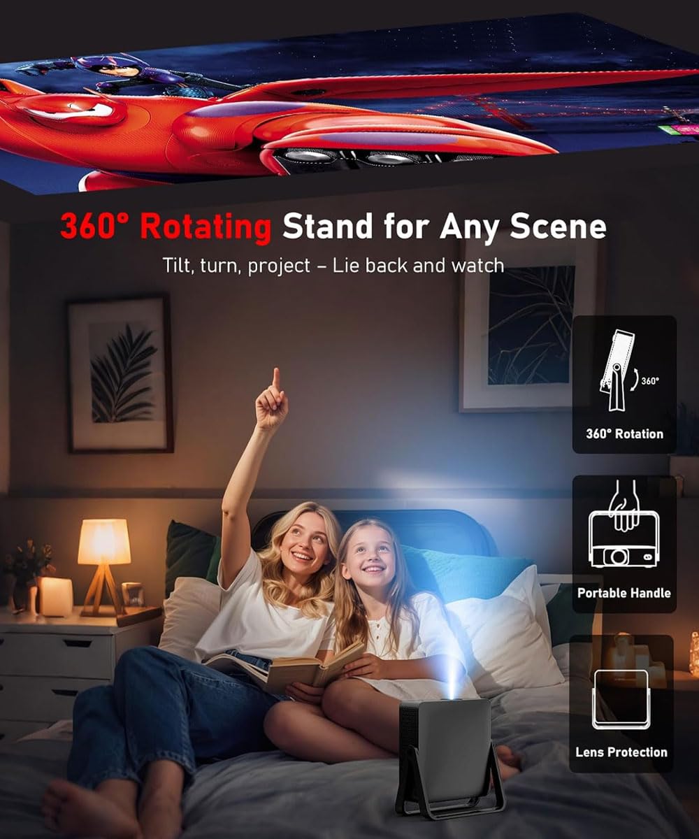 Proyector Portátil ZEEDWEALD 1080P 4K Enfoque Automático Bluetooth 5G para Cine en Casa