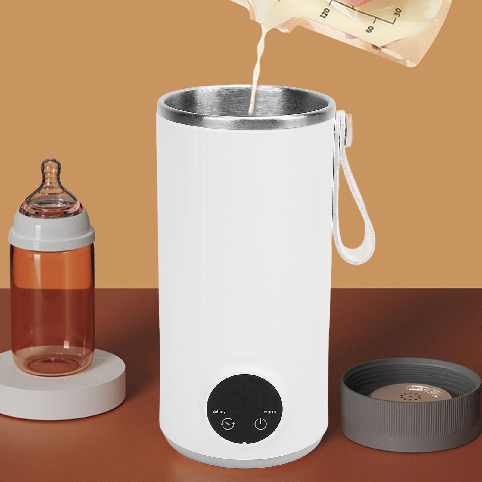 Hervidor Eléctrico de Viaje, Hervidor de Agua Caliente Portátil de 400 Ml con 4 Temperaturas, Hervidor de Agua Automático con LED, Calentador de Agua para café, té, Sopa de Leche
