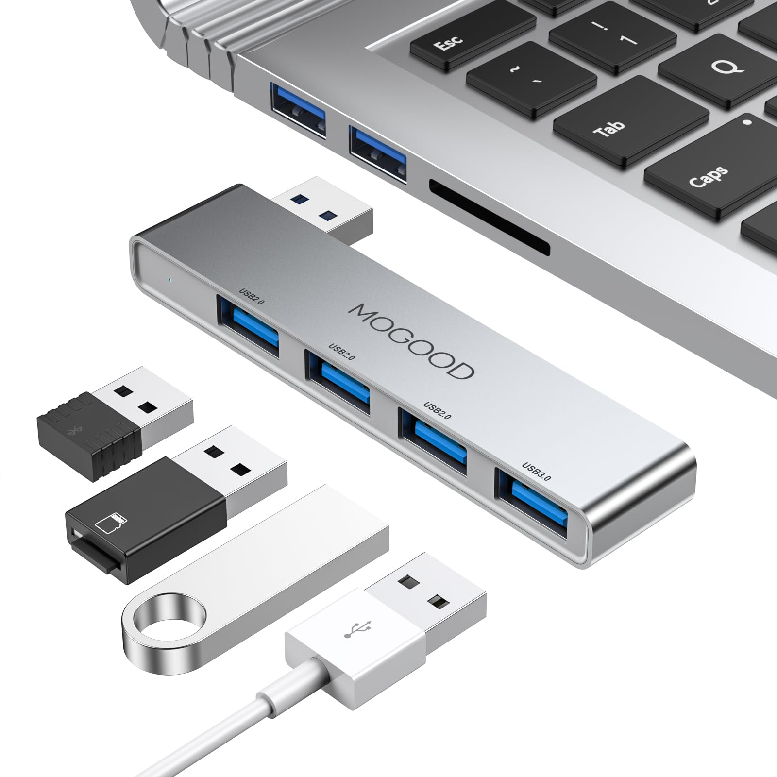 MOGOOD Divisor USB 3.0 Hub, Expansor de Puerto USB para Portátil, Adaptador multipuerto y Concentrador de datos