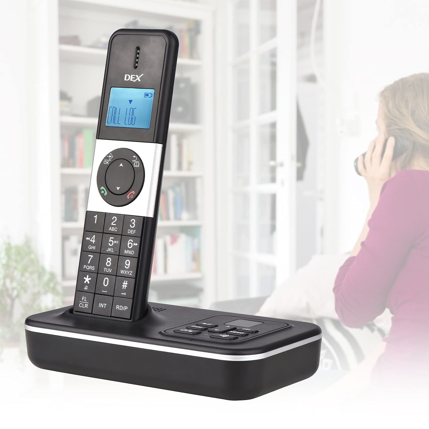 BHCASE D1002 Tam-T Teléfono inalámbrico de 3 Auriculares con contestador automático Identificador de Llamadas/Llamada en Espera Pantalla LCD de 1,6 Pulgadas,Pantalla de 3 líneas Baterías Recargables