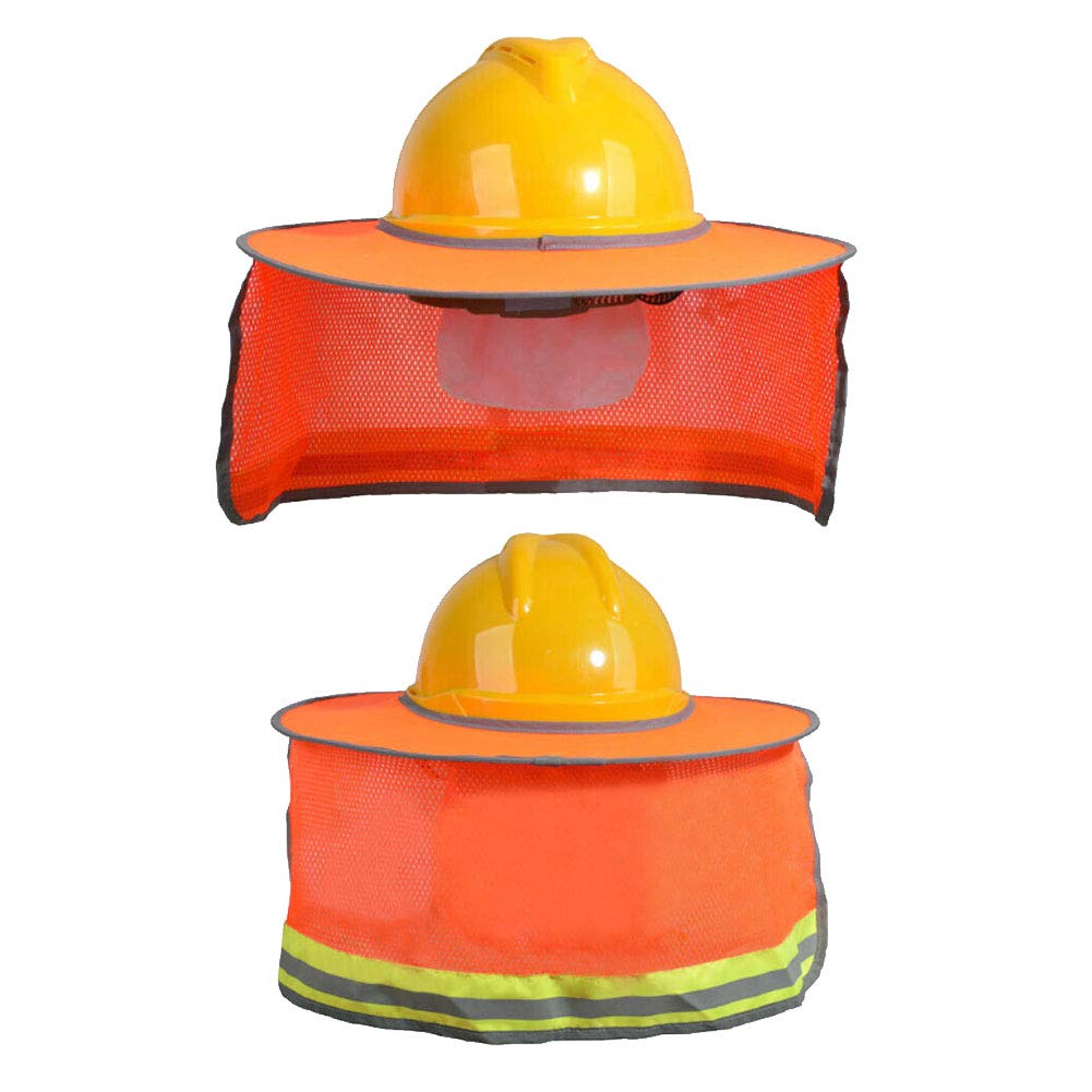 Haofy Casco de Verano al Aire Libre Sombrilla Protector Solar Transpirable Casco de Seguridad Sombra ala Completa Malla Cuello Cubierta Protectora Escudo Casco Sombra Naranja
