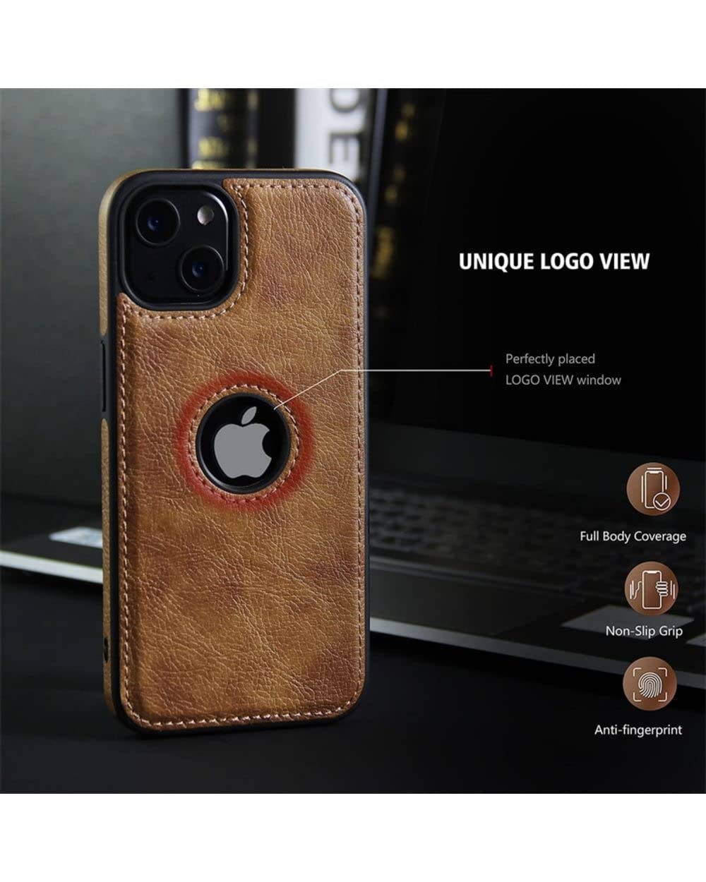 CELULARTE Funda Tipo Piel para iPhone 13 Protector PU Leather Case (Café, iPhone 13)