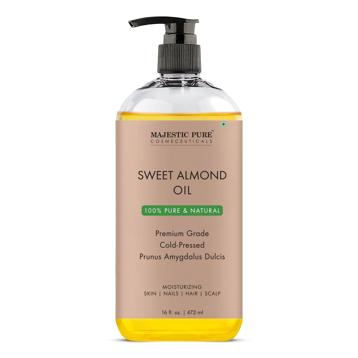 Majestic Pure Sweet Almond Oil, Super Triple A Grade Quality, 100% Pure and Natural from Spain, Cold Pressed , 16 fl oz.