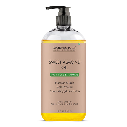 Majestic Pure Sweet Almond Oil, Super Triple A Grade Quality, 100% Pure and Natural from Spain, Cold Pressed , 16 fl oz.