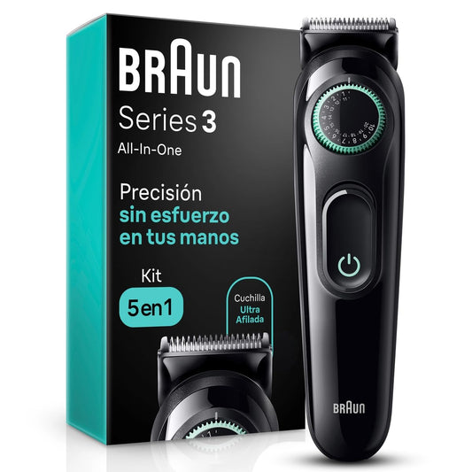 BRAUN Kit All-In-One Series 3, Recortadora de Barba, Nariz. Orejas y Cabello para Hombre 5en1, 40 Longitudes de corte, Lamina ultraafilada, Lavable