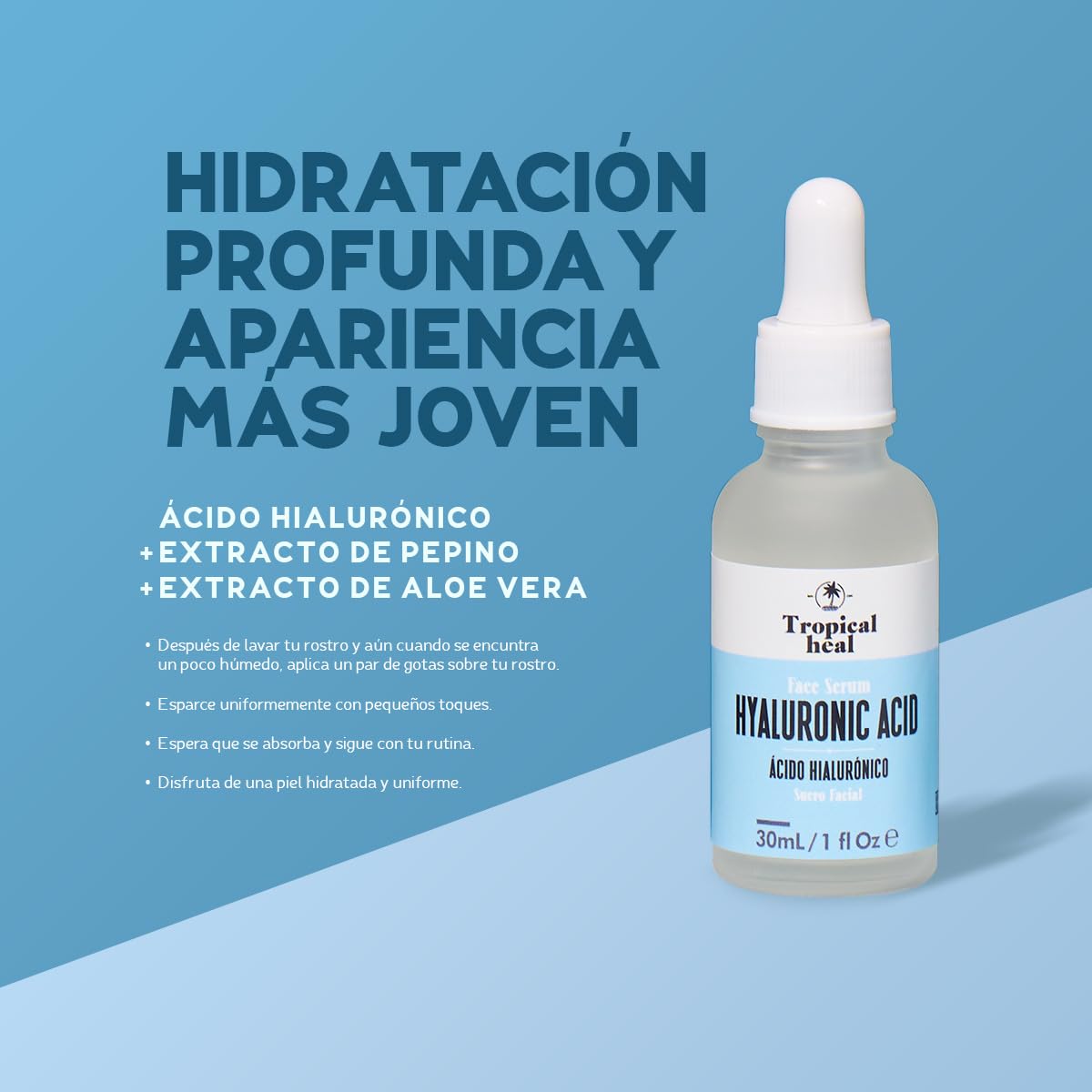 Serum Facial Tropical Heal Ácido Hialurónico Alta Concentración Hidratación 24 Horas y Elasticidad Cruelty Free