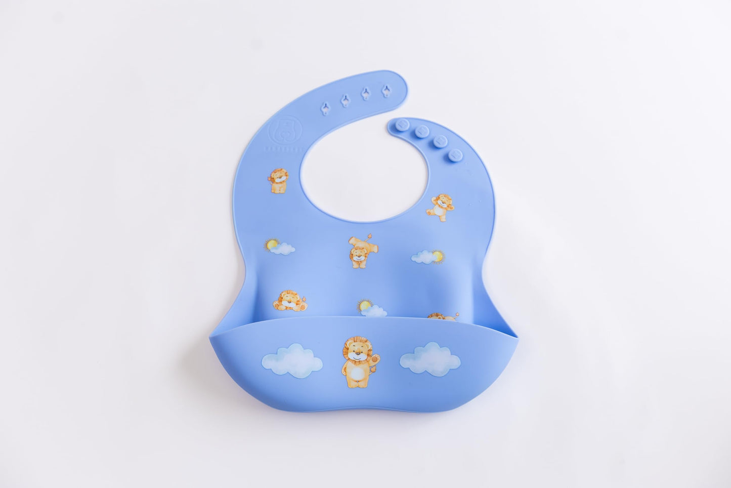 Mamabears - Babero y tapete de silicona para bebé, para niños, niñas, bebés y niños pequeños, impermeable, ajustable, sin BPA, color azul polvo (leones)