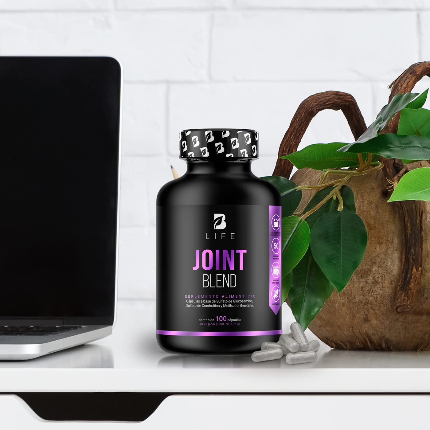 Glucosamina, Condroitina y MSM 100 Cápsulas 1500 mg por porción. Ingredientes Naturales. Joint Blend B Life.