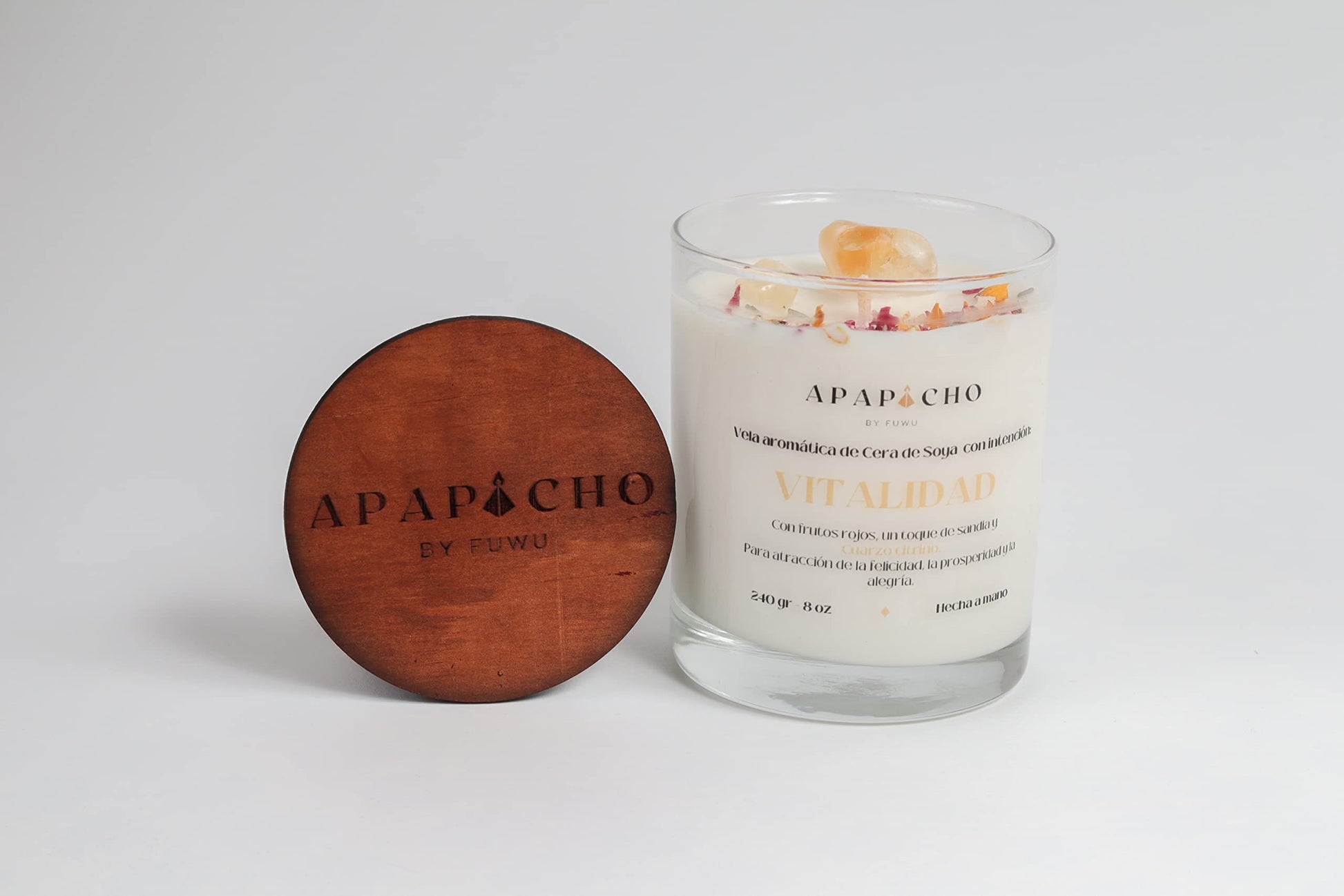 Fuwu, velas aromaticas relajantes de cera de soya con cuarzos naturales, velas decorativas hechas a mano con hierbas de olor, aromatizantes para hogar, velas aromaticas (Frutos rojos con sandía)