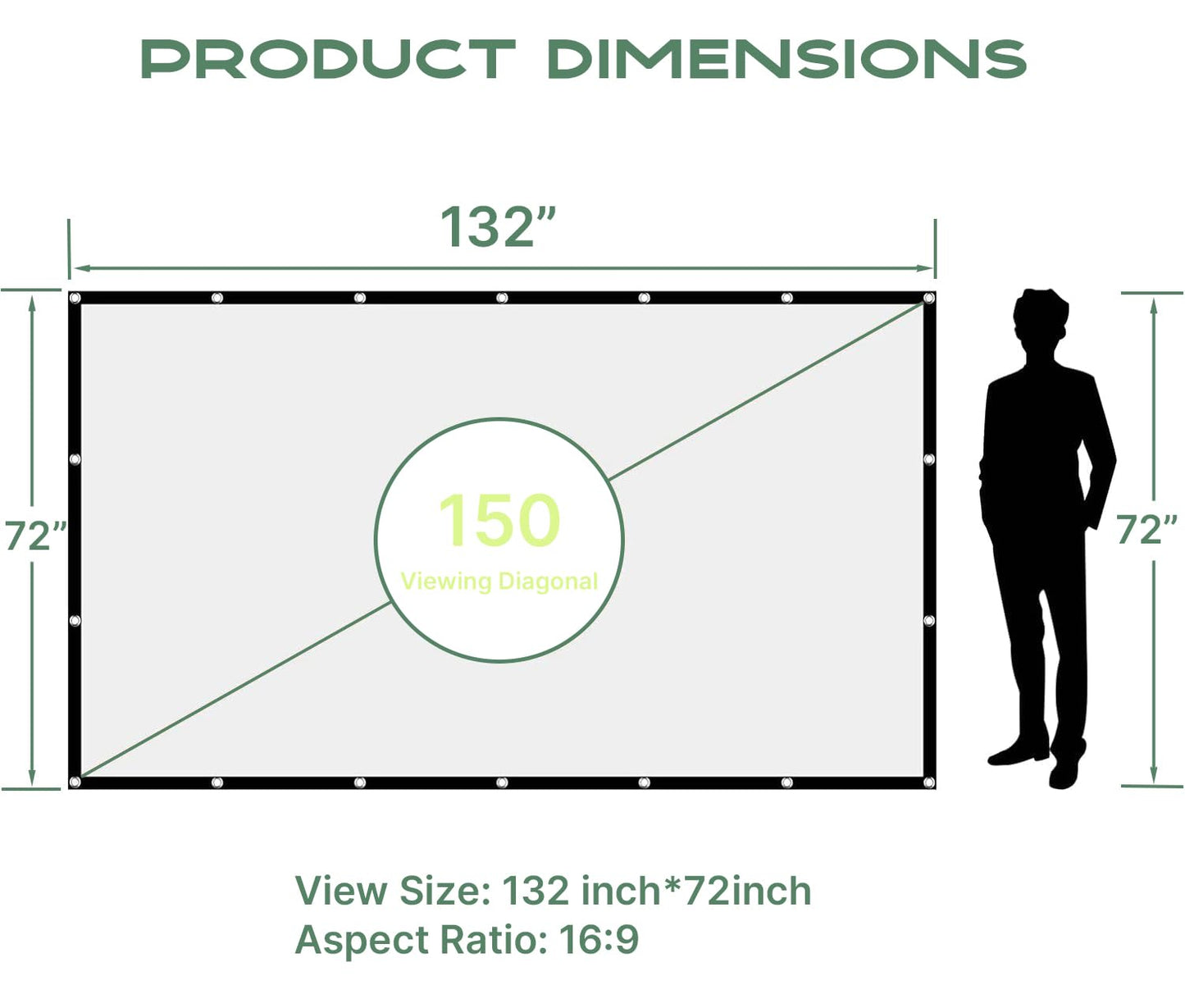 AAJK - visualización de proyección para Exteriores de 150 Pulgadas, Lavable, 16:9, Plegable, Antiarrugas, portátil, para Cine en casa, Exterior, Soporte para Interiores y Exteriores, proyección de