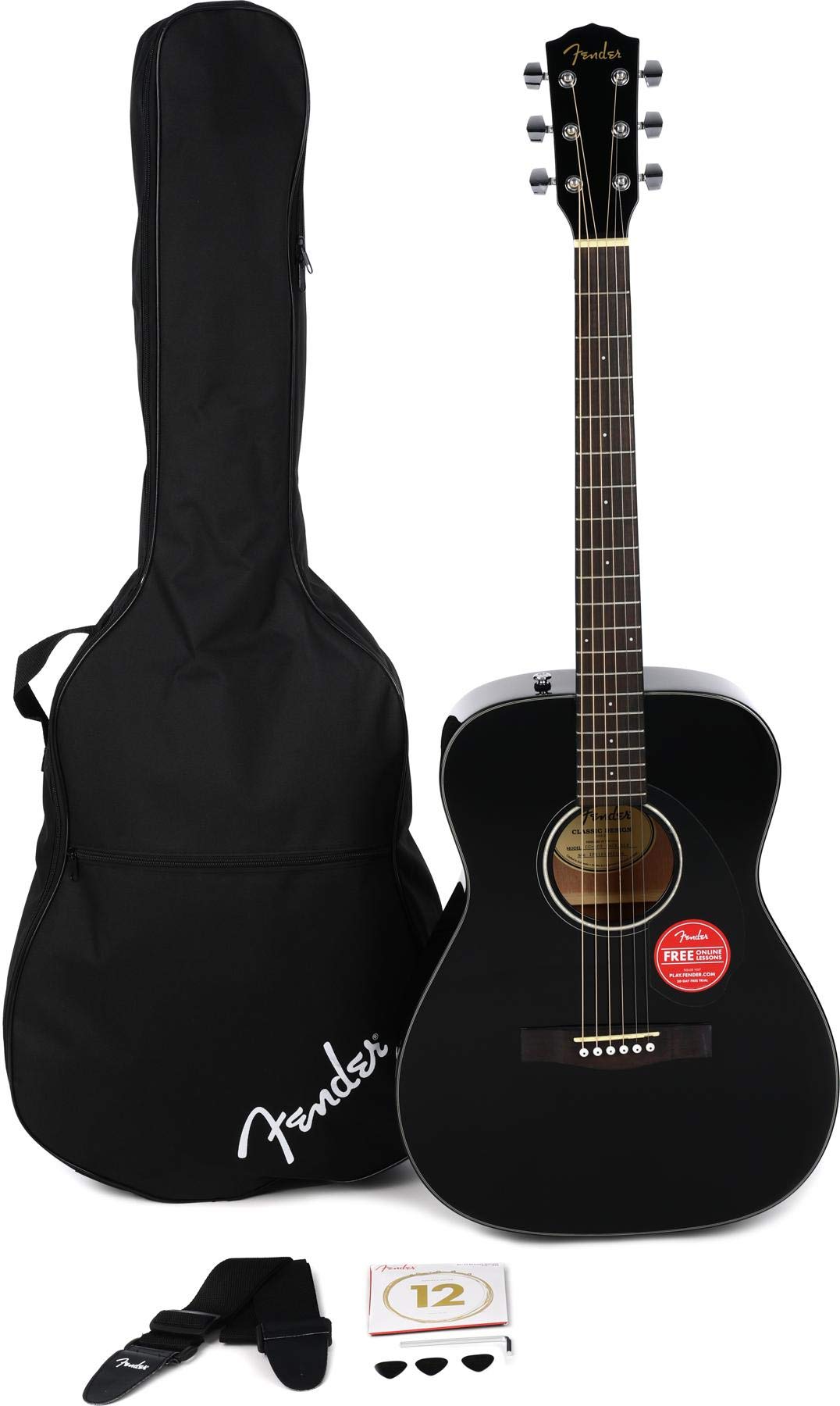 Fender CC-60s Concert V2 Pack Guitarra acústica, con 2 años de garantía, negro, con bolsa de concierto y accesorios