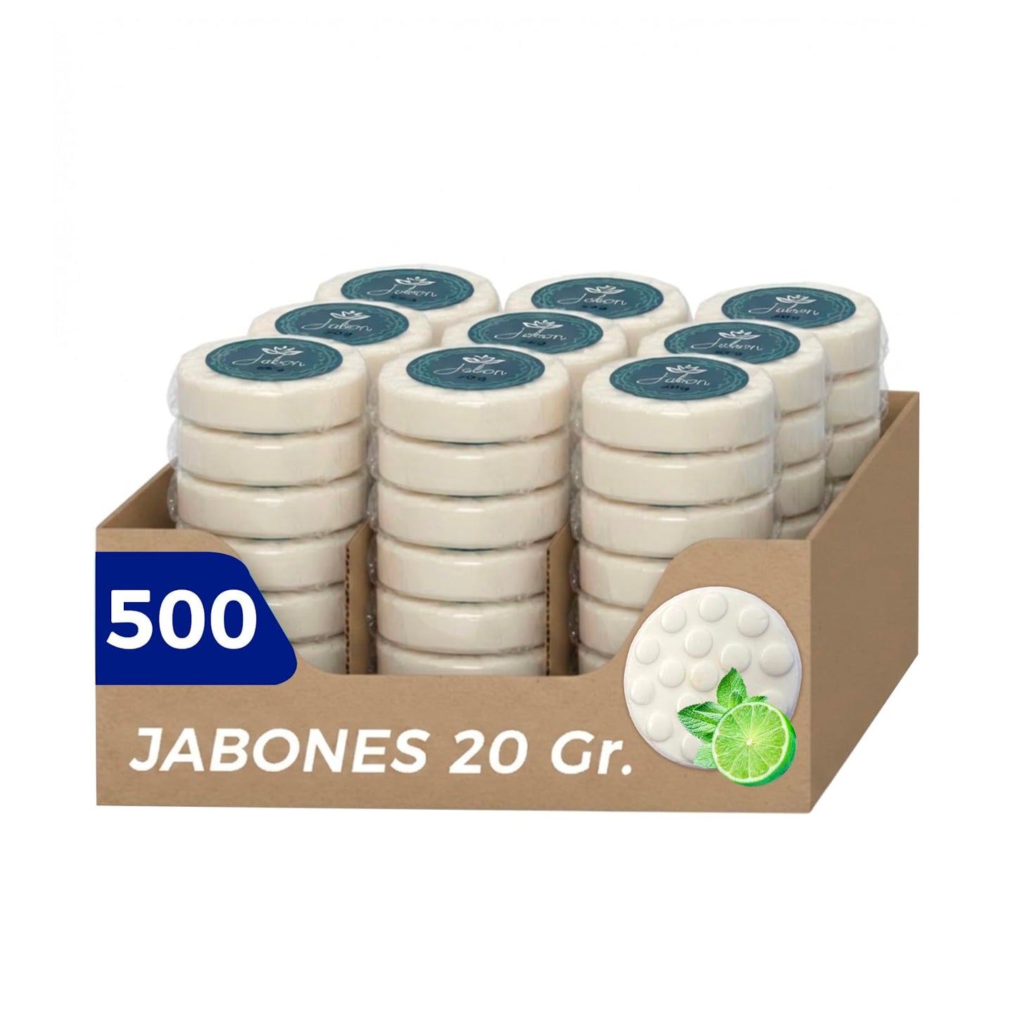 Caja de Jabón Corporal de 20g Con 500 Piezas, Mini Jabones Redondos Relajantes, Ideal Para Hoteles, Airbnb, Posadas, Hospitales, Spa, Jabon de Baño, Jabón Corporal Ecospa (Limón)
