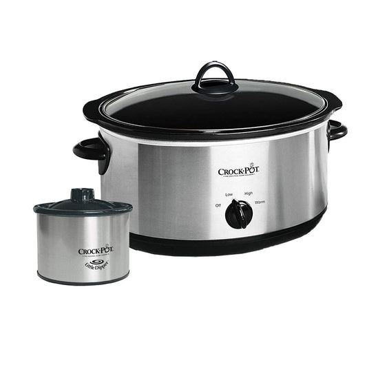 Crockpot - Olla de cocción lenta grande de 8 cuartos con mini calentador de alimentos de 16 onzas, acero inoxidable