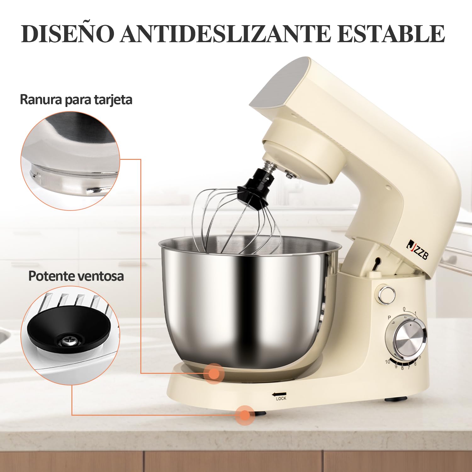 Batidora de Pedestal JZZB Negro 10 Velocidades para Repostería y Panadería en el Hogar