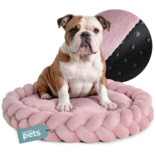 Cama Redonda para Perro y Gato Esquimal Rosa Trenzada Antiestrés Mediana Lavable