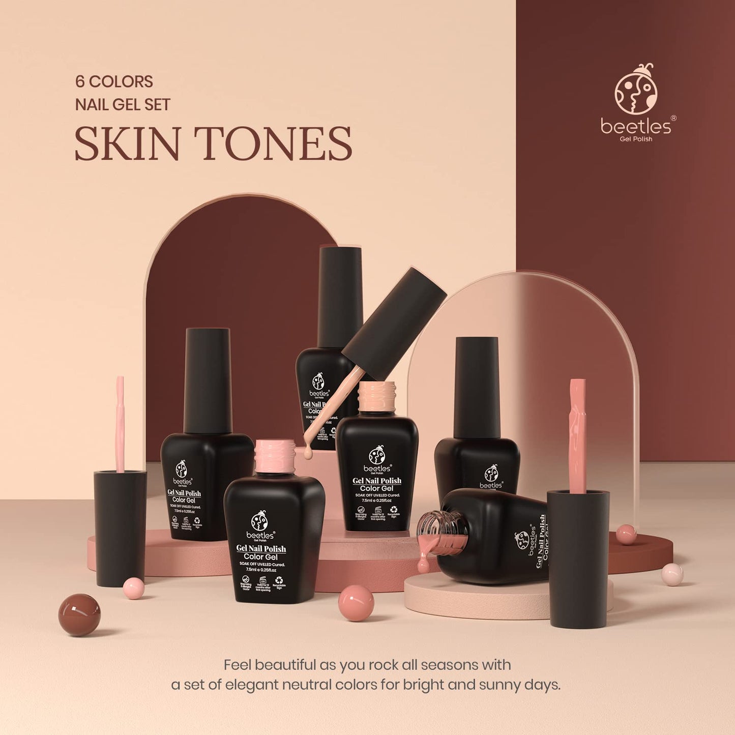 Beetles Esmalte en Gel Kit-Juego de 6 Colores de Esmalte de Gel Desnudo Todas Las Estaciones Tonos de Piel Rosa Marrón Gel de Uñas Neutro Kit De Uñas de Gel Con Empapa Lámpara LED Regalo de Manicura DIY Para Mujeres