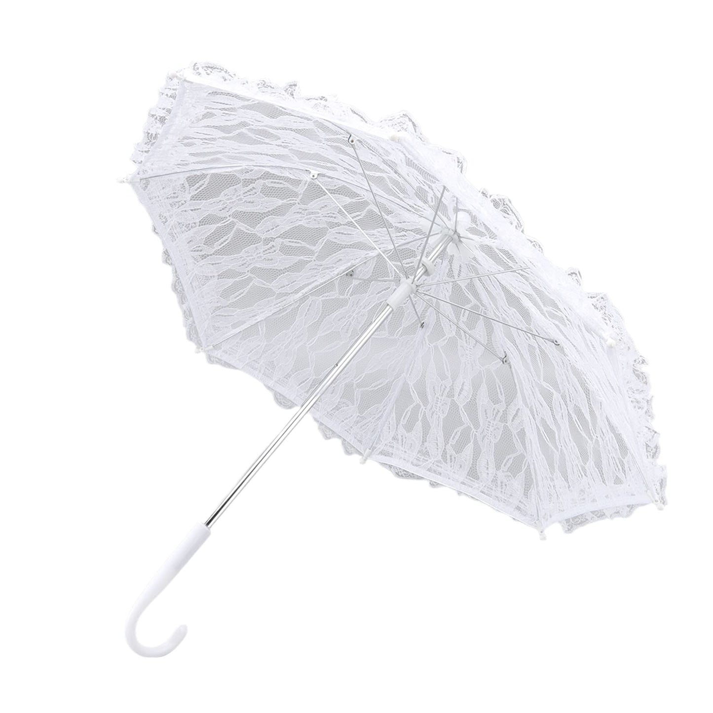 TANM Paraguas de Sombrilla de Encaje Blanco, Paraguas de Sombrilla de Encaje Aspecto Elegante en J de Plástico para Boda