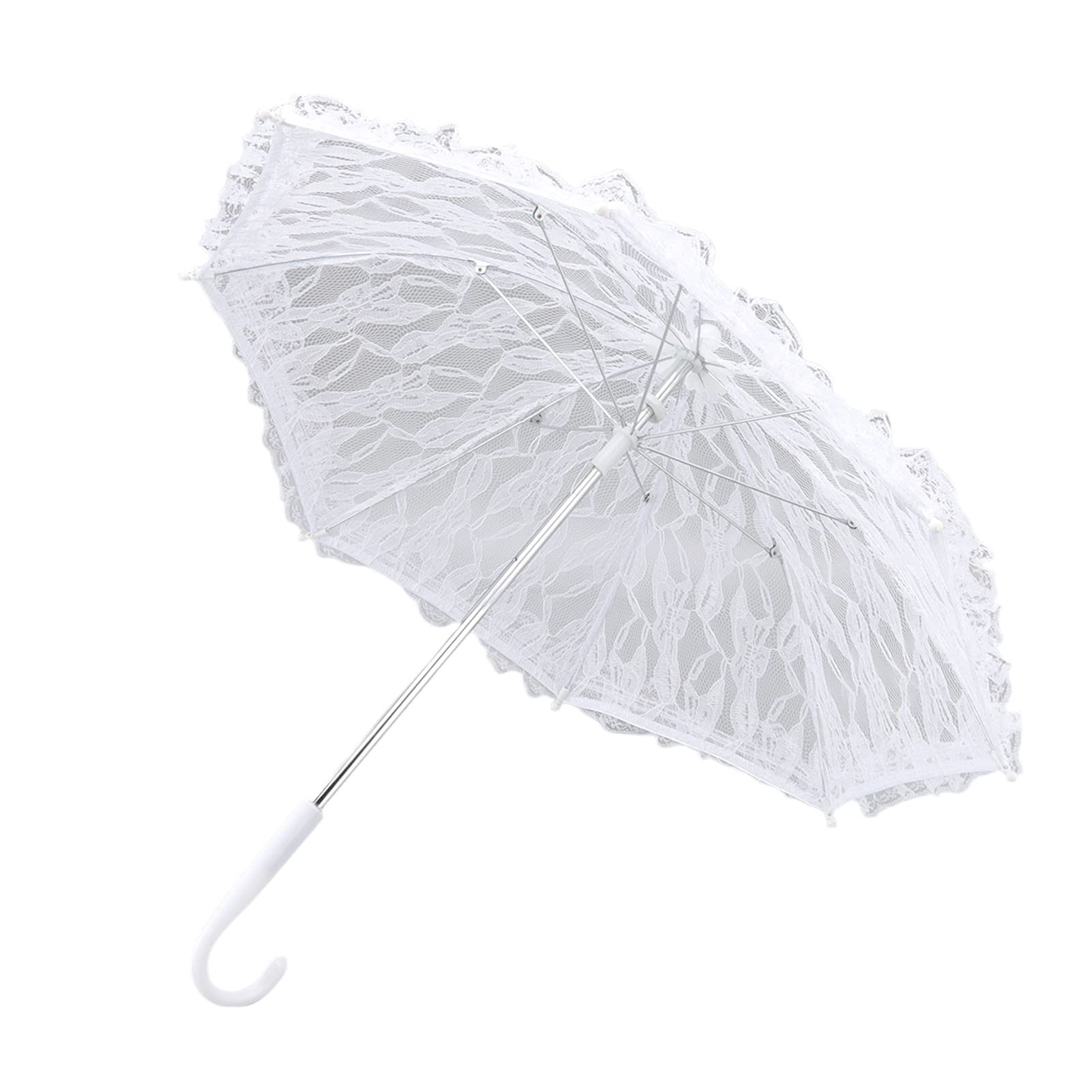 TANM Paraguas de Sombrilla de Encaje Blanco, Paraguas de Sombrilla de Encaje Aspecto Elegante en J de Plástico para Boda