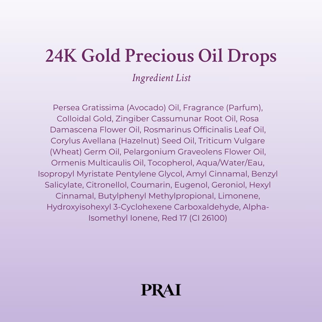 PRAI Gotas de aceite precioso Beauty 24K Gold - Cruelty Free - 1 oz