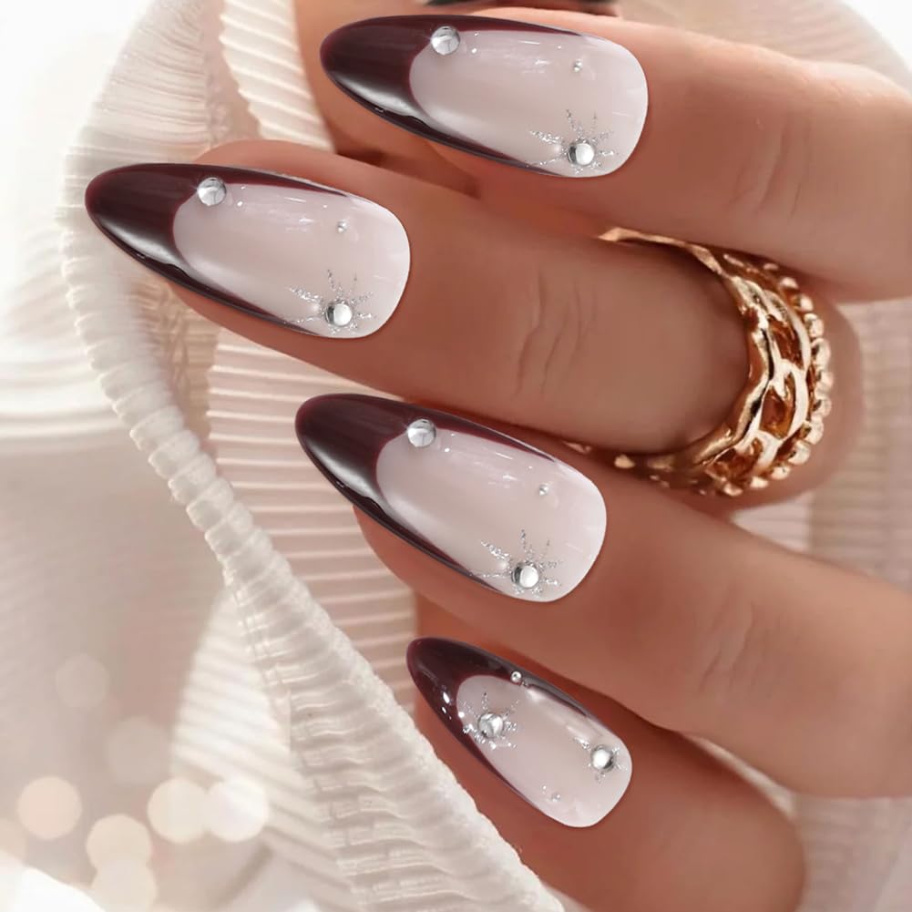 ADAIER Uñas francesas hechas a mano, para bodas y fiestas. Juego de 10 uñas opacas reutilizables para mujer (Z-02) (Z13, M)