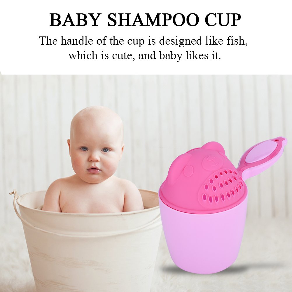 Taza de Enjuague para Bebés Multifunción con Diseño de Dibujos Animados, Rosa, PP, 21x10.7x15 cm, Protección de Ojos, Lavado de Pelo sin Salpicaduras