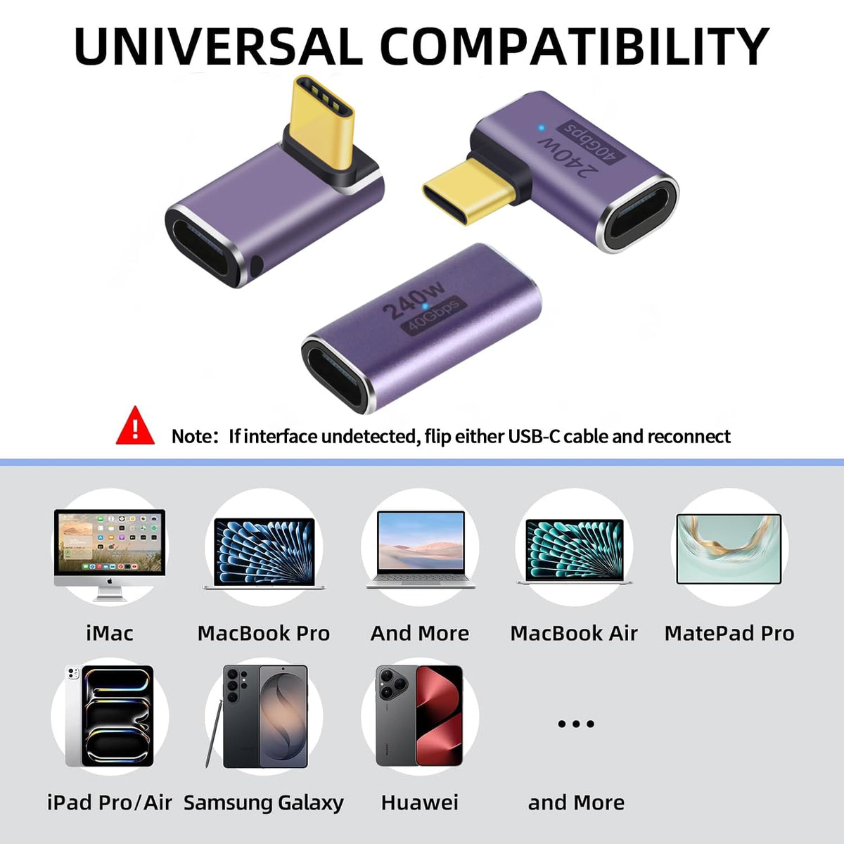 Adaptador USB C Ángulo Recto 90 Grados Paquete de 2 Extensor