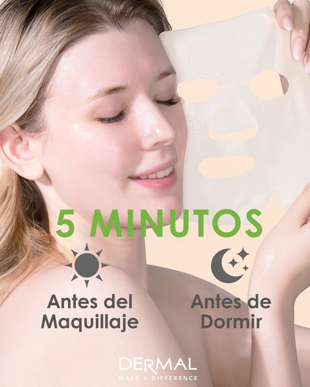 DERMAL Korea 10 Mascarillas Cucumber con Pepino, Colágeno y Vitamina E