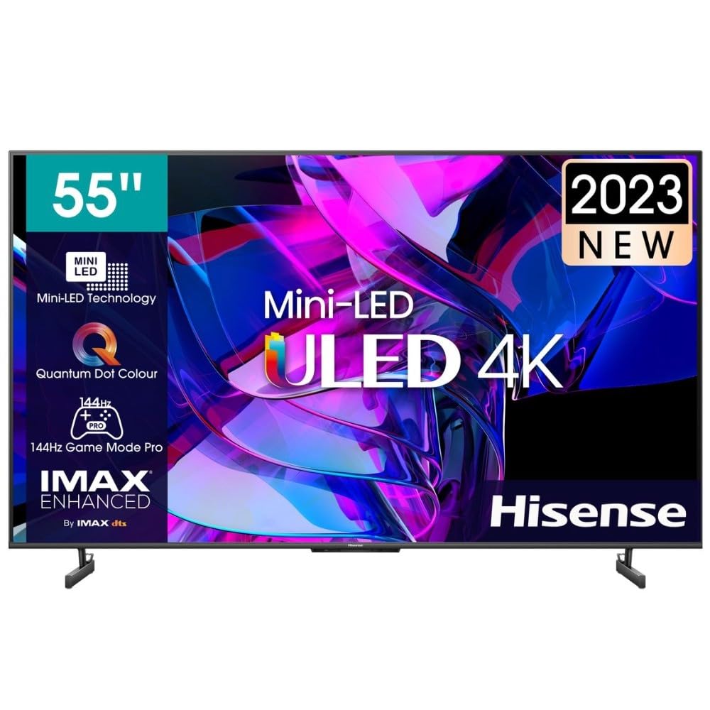 Hisense ULED U7K 55" Mini-LED TV (2023), con144Hz VRR, HDMI2.1, Quantum Dot Colour, Dolby Vision IQ, Google TV, Youtube, Netflix, Disney+ y más.