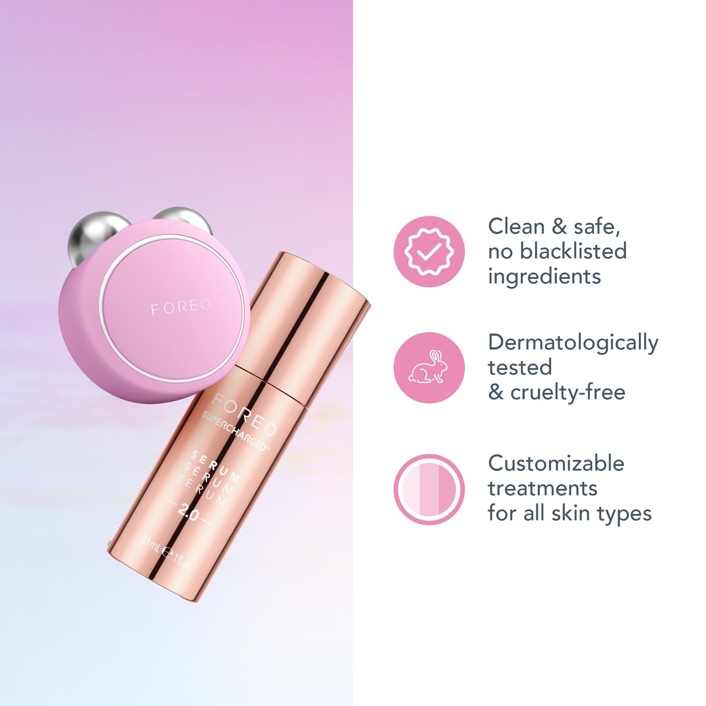 FOREO BEAR mini + Serum Sérum Serum 30 ml - Dispositivo de microcorriente facial - Masajeador facial - Dispositivo de cuidado facial - Regalos para mujer - Set de regalo - Rosado Perla
