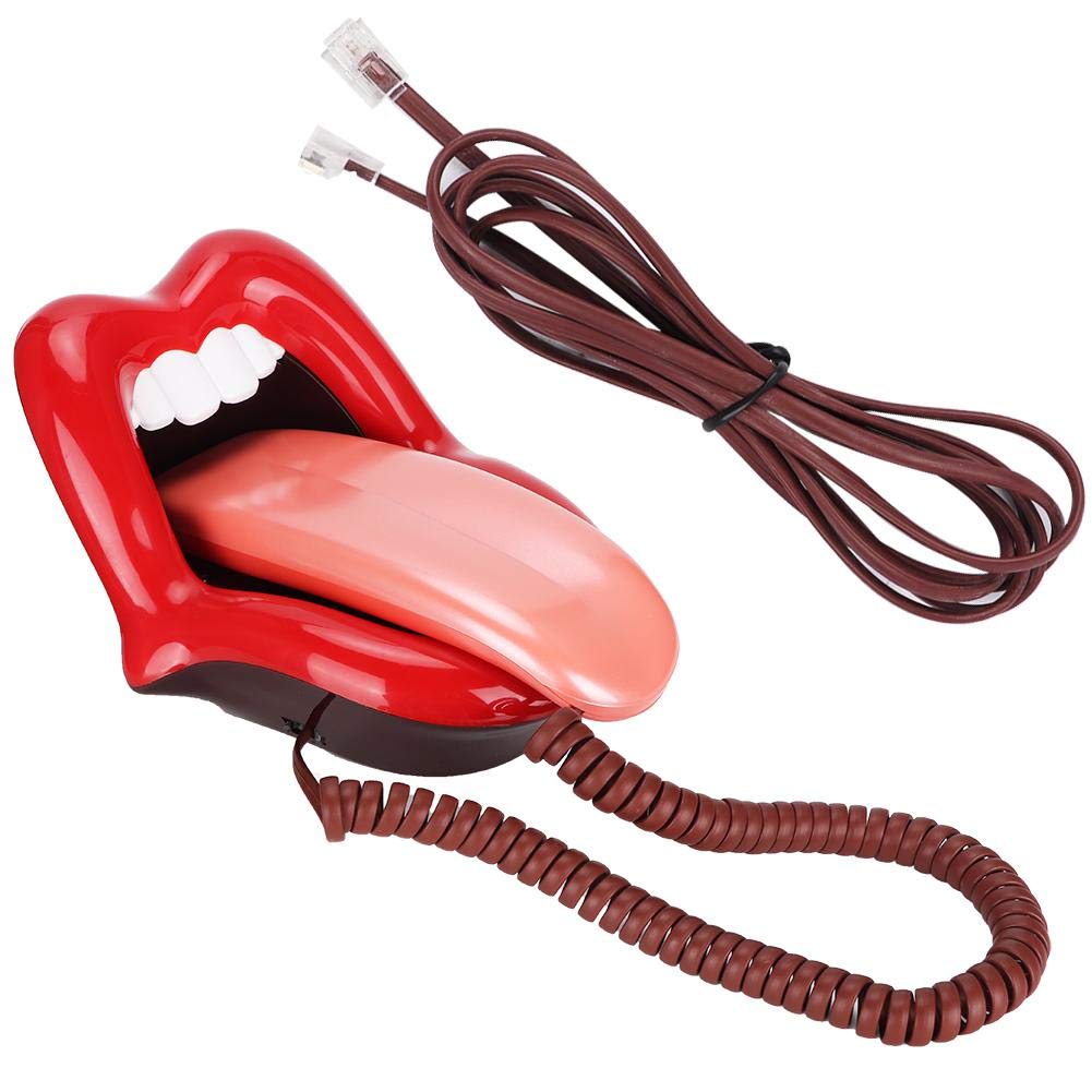 Sanpyl Teléfono novedoso, Multifuncional, Rojo, Grande, con Forma de Lengua, teléfono, Escritorio, teléfono Antiguo, teléfono Fijo, decoración Antigua, teléfono para Oficina en casa