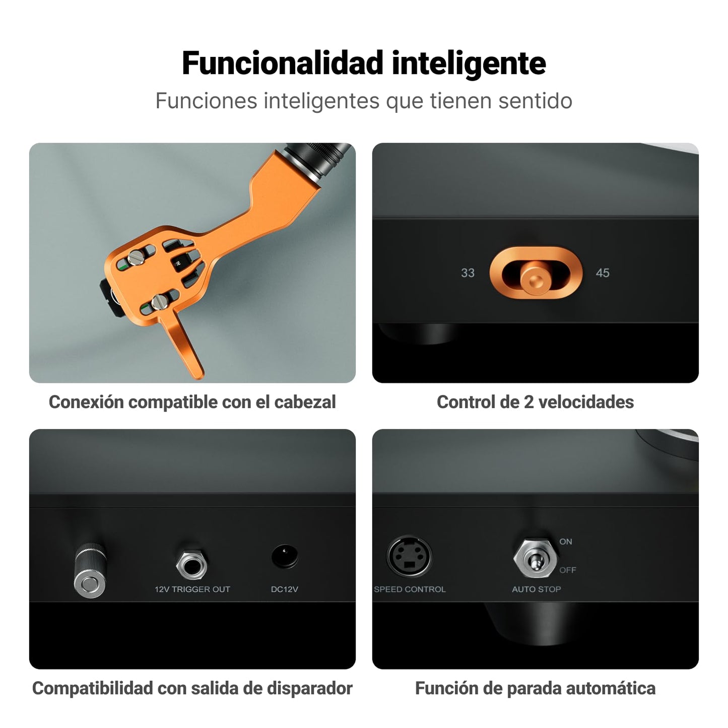 Fosi Audio Luna3 Tocadiscos estéreo impulsado por correa y reproductor de discos de vinilo de alta fidelidad con cartucho VM95E | Totalmente manual | 2 RCA | 2 velocidades | Anti-resonancia |